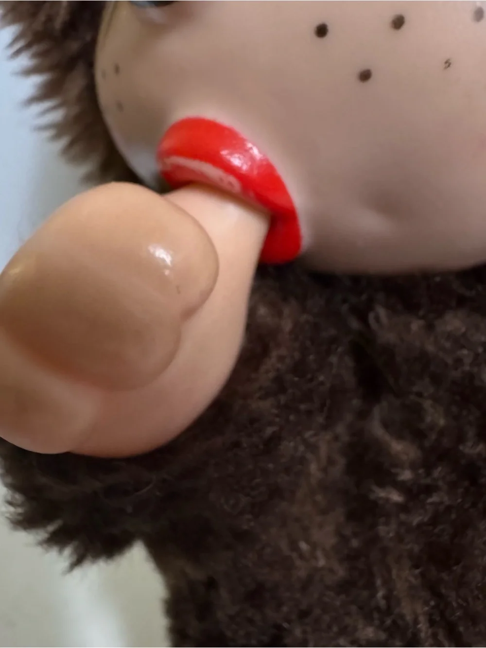 Vintage Monchhichi Style Thumb Sucking Monkey Doll Plush Rubber Face 10